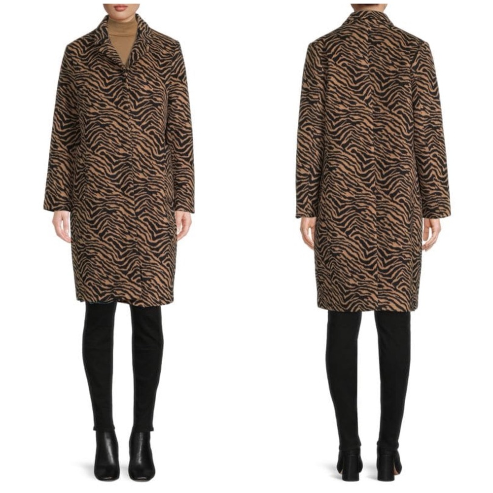 NVLT Zebra Print Faux Fur Trench Coat Size XS